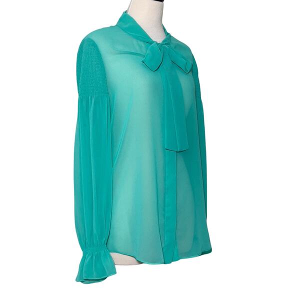 Diane von Furstenberg Tops - Diane von Furstenberg SZ S Teal Blue Green Long Sleeve Blouse
